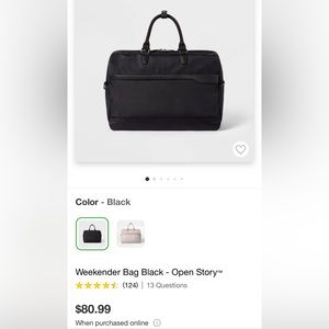 Weekender Bag Black - Open Story - brand new -retail $80